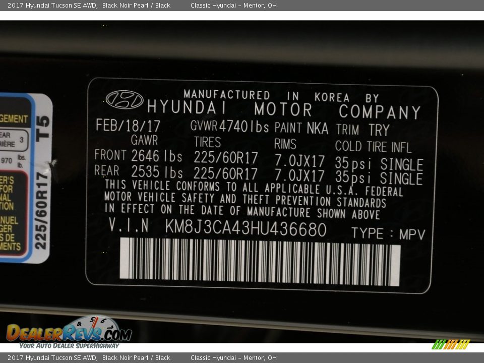 2017 Hyundai Tucson SE AWD Black Noir Pearl / Black Photo #22