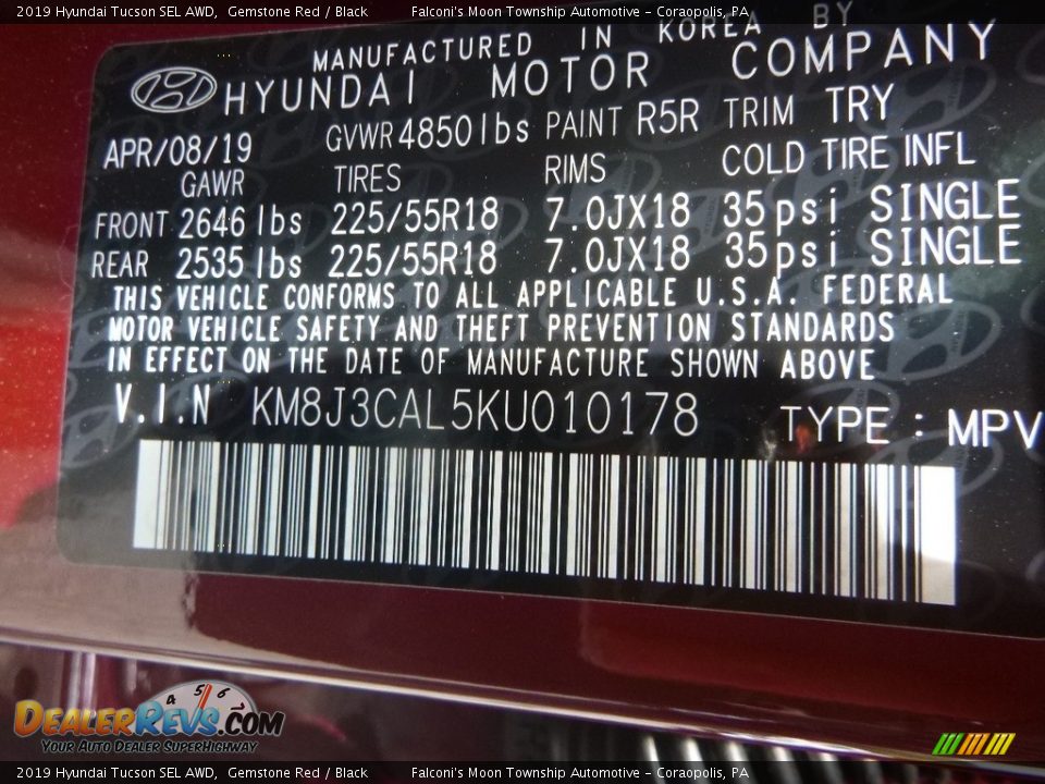 2019 Hyundai Tucson SEL AWD Gemstone Red / Black Photo #12
