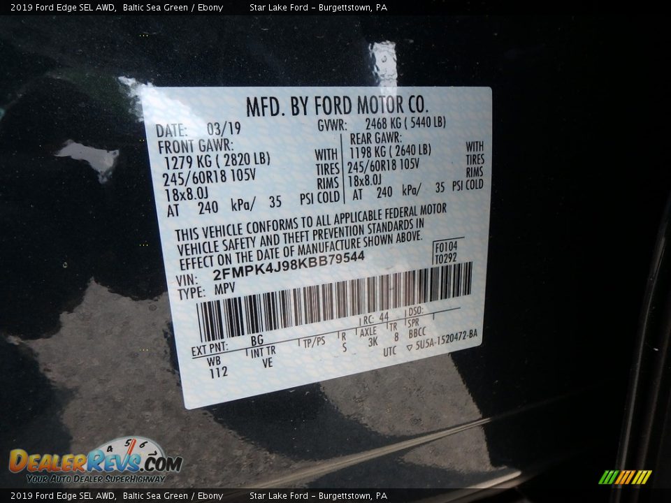 2019 Ford Edge SEL AWD Baltic Sea Green / Ebony Photo #15