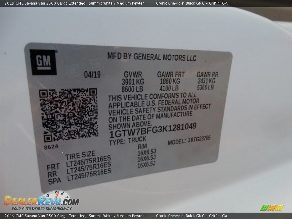 2019 GMC Savana Van 2500 Cargo Extended Summit White / Medium Pewter Photo #26