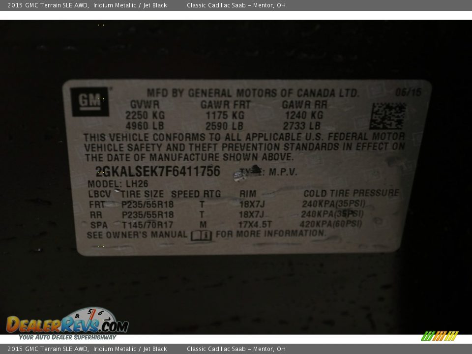 2015 GMC Terrain SLE AWD Iridium Metallic / Jet Black Photo #20