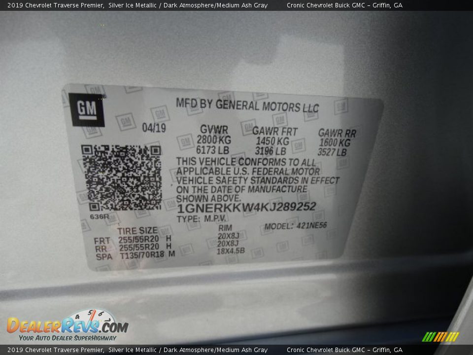 2019 Chevrolet Traverse Premier Silver Ice Metallic / Dark Atmosphere/Medium Ash Gray Photo #33