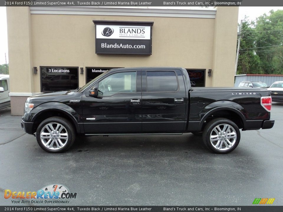 2014 Ford F150 Limited SuperCrew 4x4 Tuxedo Black / Limited Marina Blue Leather Photo #1
