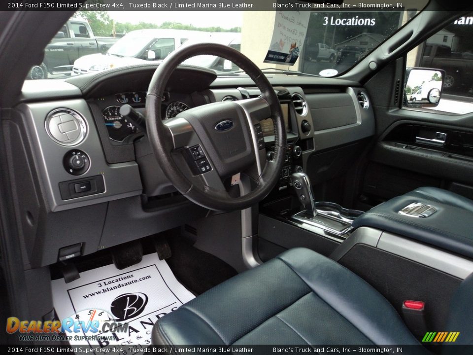 2014 Ford F150 Limited SuperCrew 4x4 Tuxedo Black / Limited Marina Blue Leather Photo #6