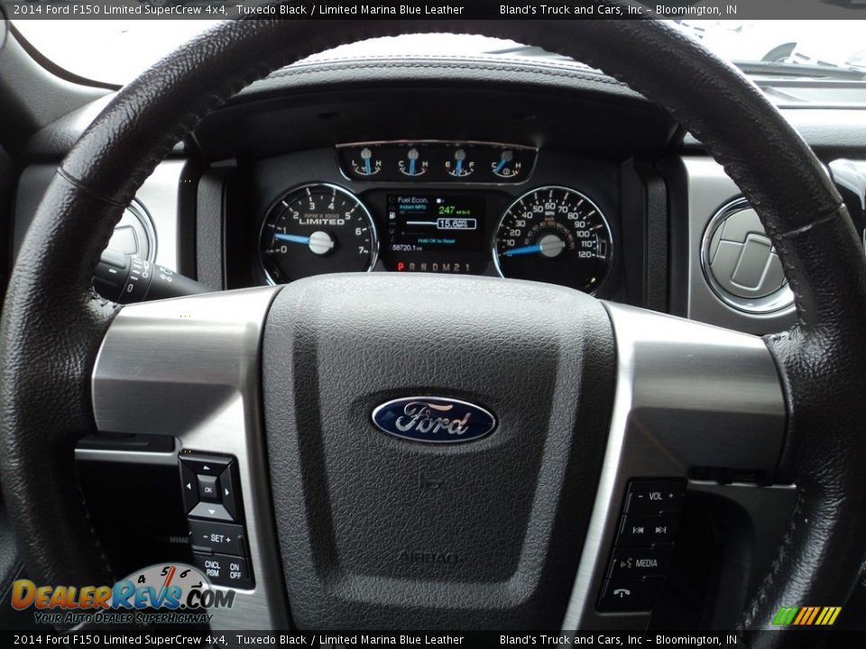 2014 Ford F150 Limited SuperCrew 4x4 Tuxedo Black / Limited Marina Blue Leather Photo #17