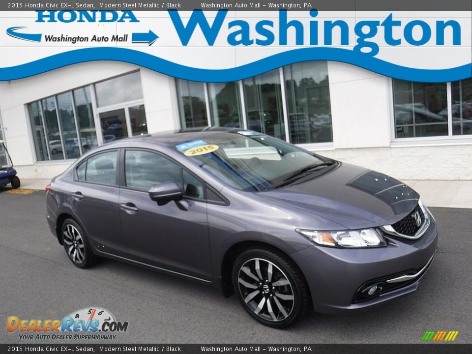 2015 Honda Civic EX-L Sedan Modern Steel Metallic / Black Photo #1