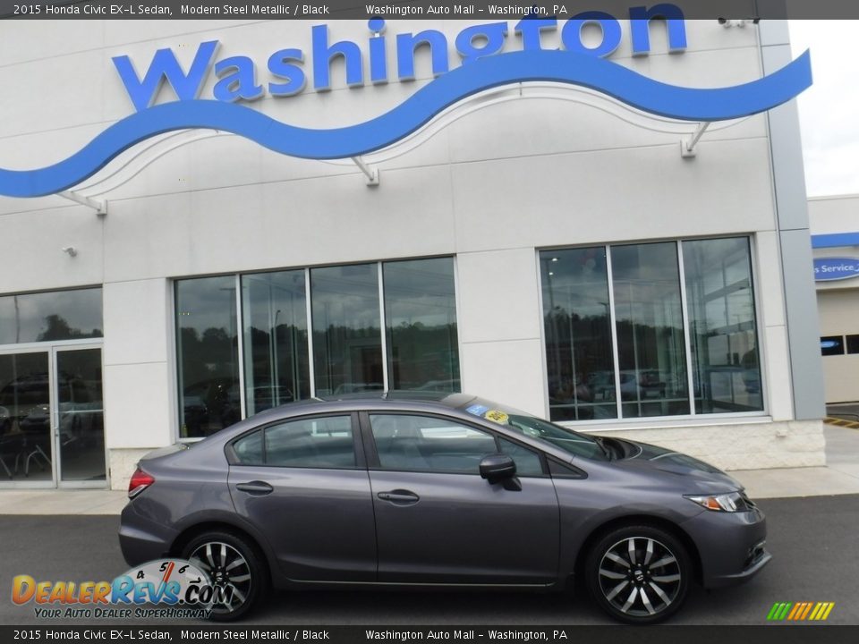 2015 Honda Civic EX-L Sedan Modern Steel Metallic / Black Photo #2