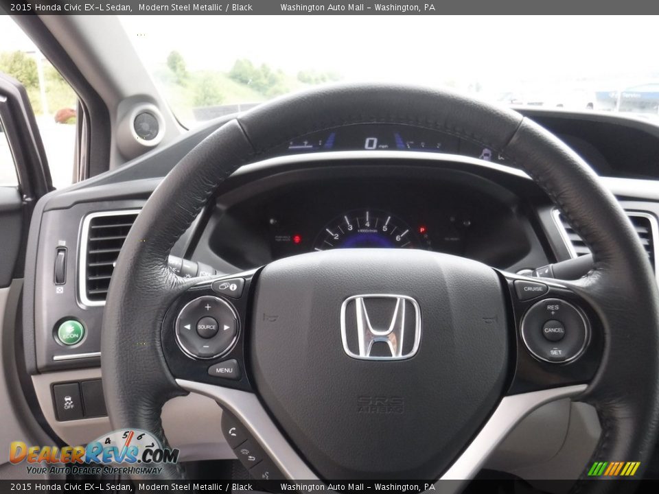 2015 Honda Civic EX-L Sedan Modern Steel Metallic / Black Photo #22