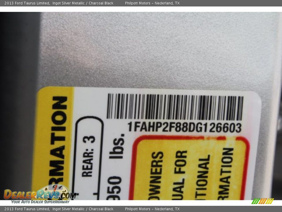 2013 Ford Taurus Limited Ingot Silver Metallic / Charcoal Black Photo #30