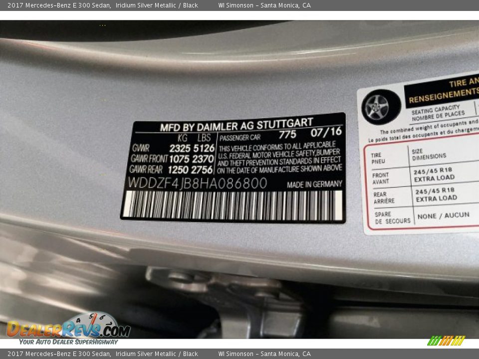 2017 Mercedes-Benz E 300 Sedan Iridium Silver Metallic / Black Photo #24