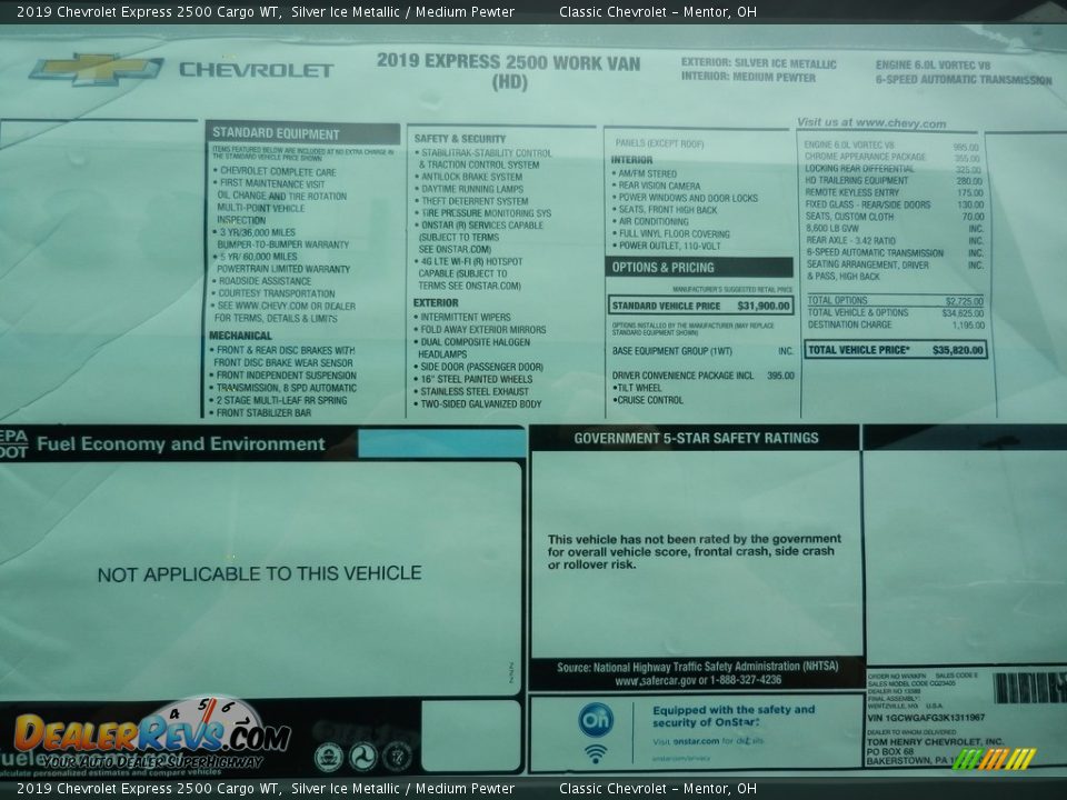 2019 Chevrolet Express 2500 Cargo WT Window Sticker Photo #8