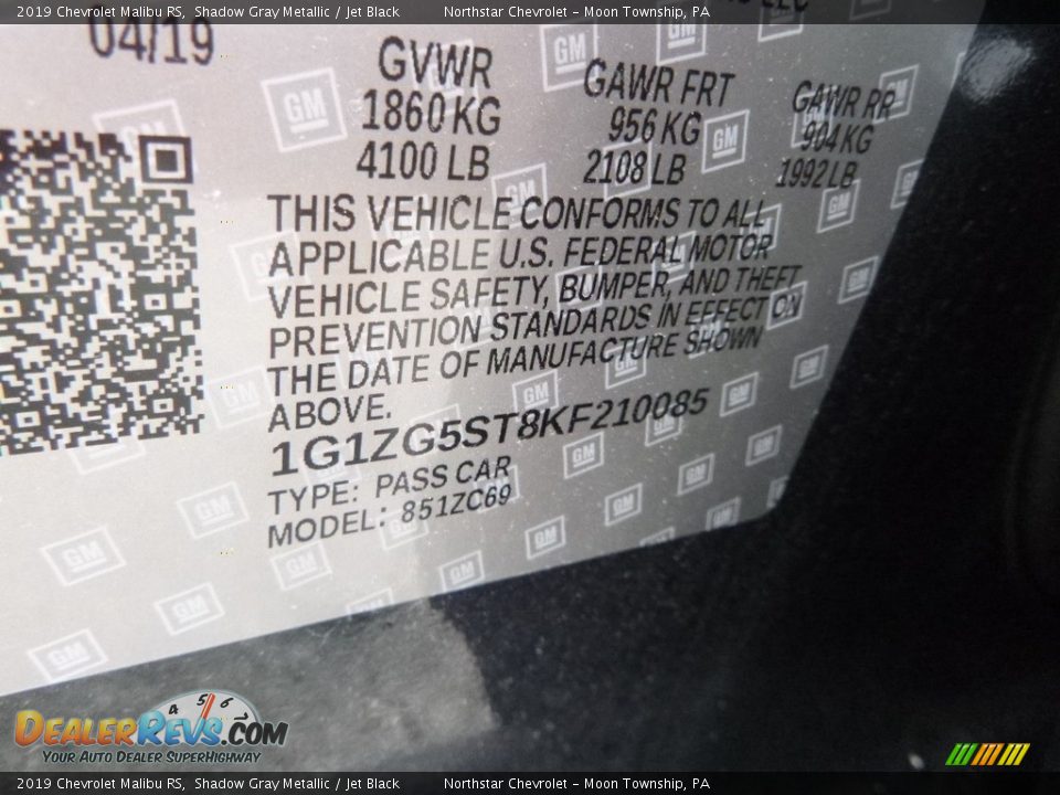 2019 Chevrolet Malibu RS Shadow Gray Metallic / Jet Black Photo #15