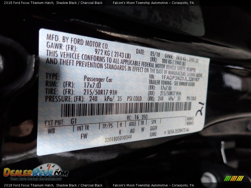 2018 Ford Focus Titanium Hatch Shadow Black / Charcoal Black Photo #23