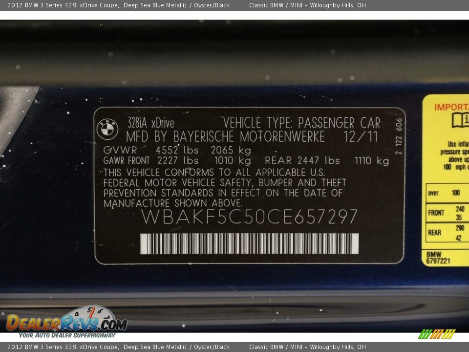 2012 BMW 3 Series 328i xDrive Coupe Deep Sea Blue Metallic / Oyster/Black Photo #19