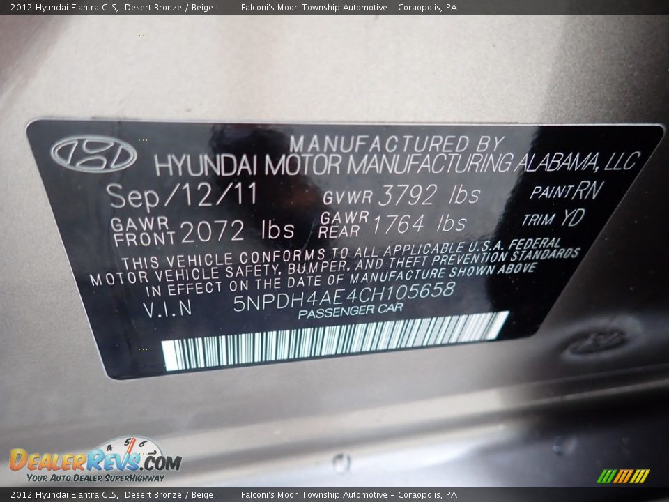 2012 Hyundai Elantra GLS Desert Bronze / Beige Photo #24