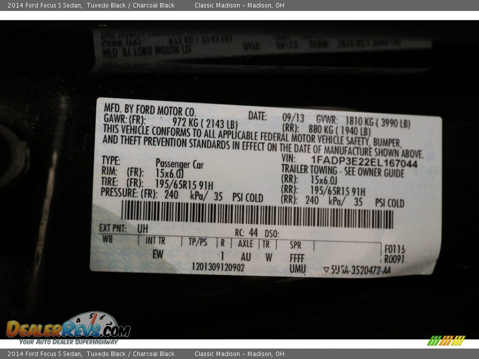 2014 Ford Focus S Sedan Tuxedo Black / Charcoal Black Photo #18