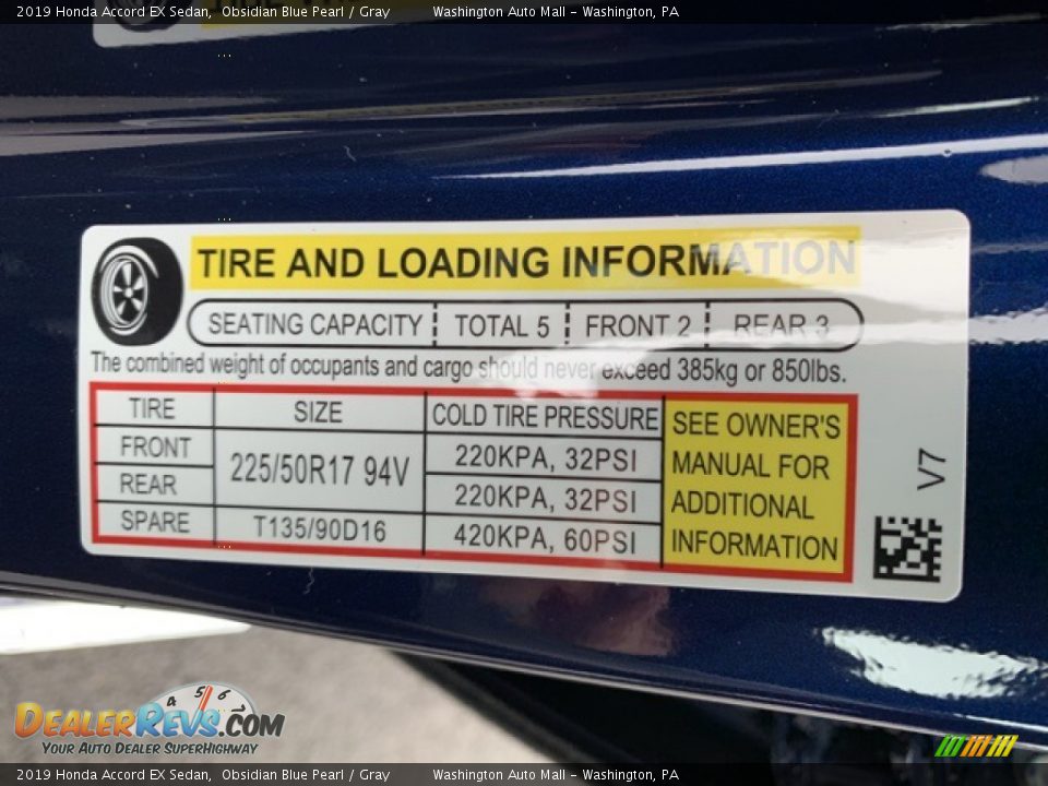 2019 Honda Accord EX Sedan Obsidian Blue Pearl / Gray Photo #8