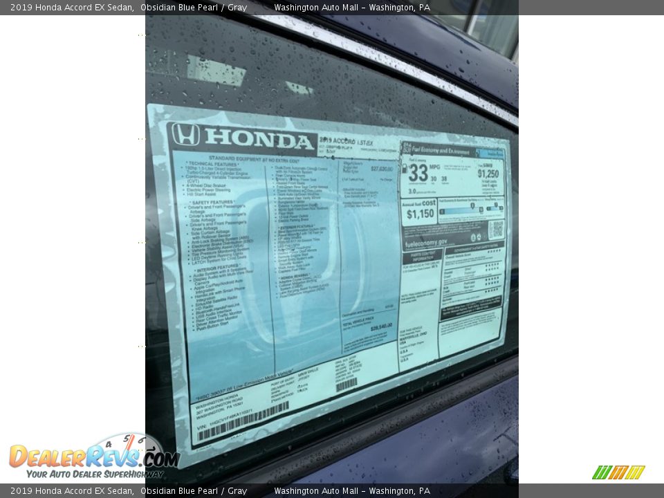 2019 Honda Accord EX Sedan Obsidian Blue Pearl / Gray Photo #15