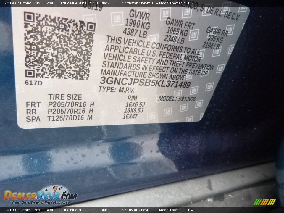 2019 Chevrolet Trax LT AWD Pacific Blue Metallic / Jet Black Photo #16