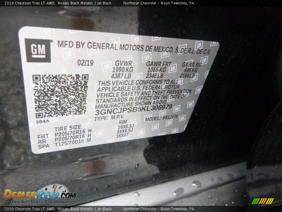 2019 Chevrolet Trax LT AWD Mosaic Black Metallic / Jet Black Photo #16