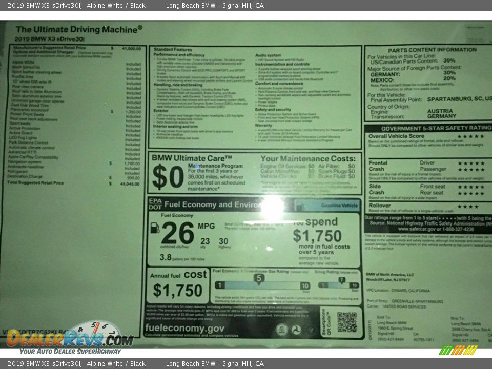 2019 BMW X3 sDrive30i Alpine White / Black Photo #11