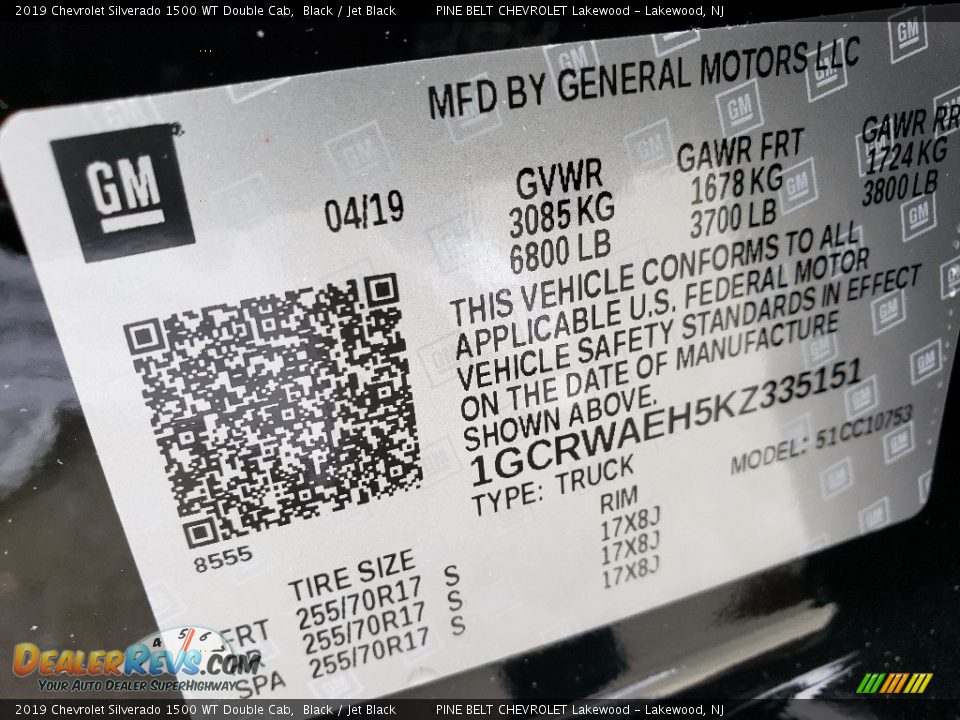 2019 Chevrolet Silverado 1500 WT Double Cab Black / Jet Black Photo #9