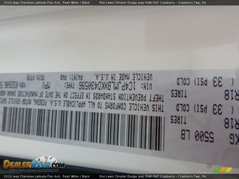 2019 Jeep Cherokee Latitude Plus 4x4 Pearl White / Black Photo #15