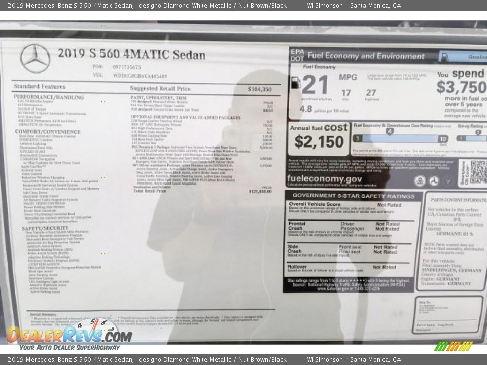 2019 Mercedes-Benz S 560 4Matic Sedan Window Sticker Photo #10