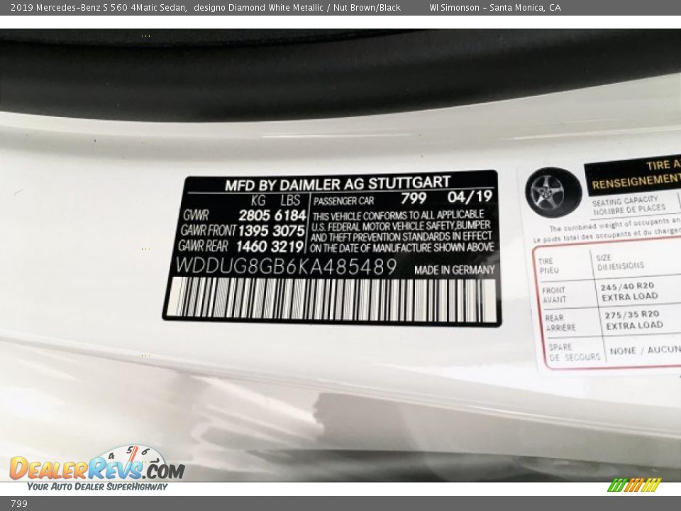 Mercedes-Benz Color Code 799 designo Diamond White Metallic