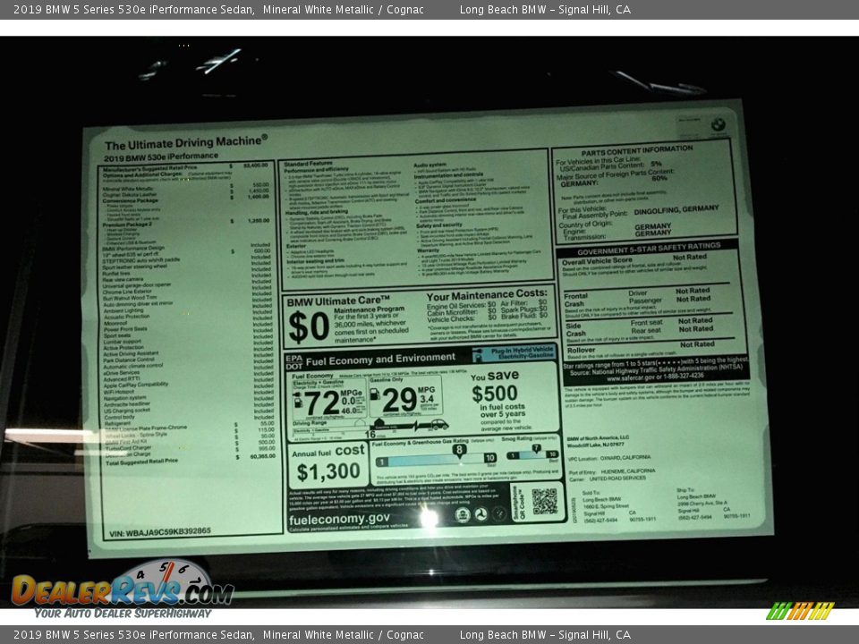 2019 BMW 5 Series 530e iPerformance Sedan Mineral White Metallic / Cognac Photo #11
