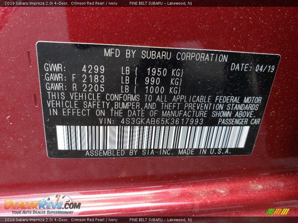 2019 Subaru Impreza 2.0i 4-Door Crimson Red Pearl / Ivory Photo #10