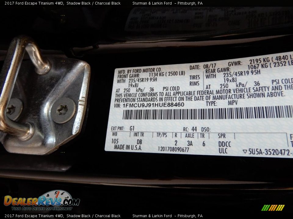 2017 Ford Escape Titanium 4WD Shadow Black / Charcoal Black Photo #19