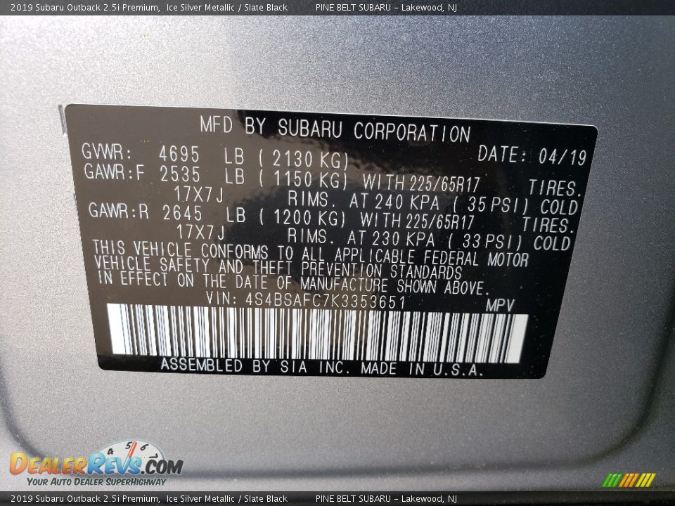 2019 Subaru Outback 2.5i Premium Ice Silver Metallic / Slate Black Photo #10