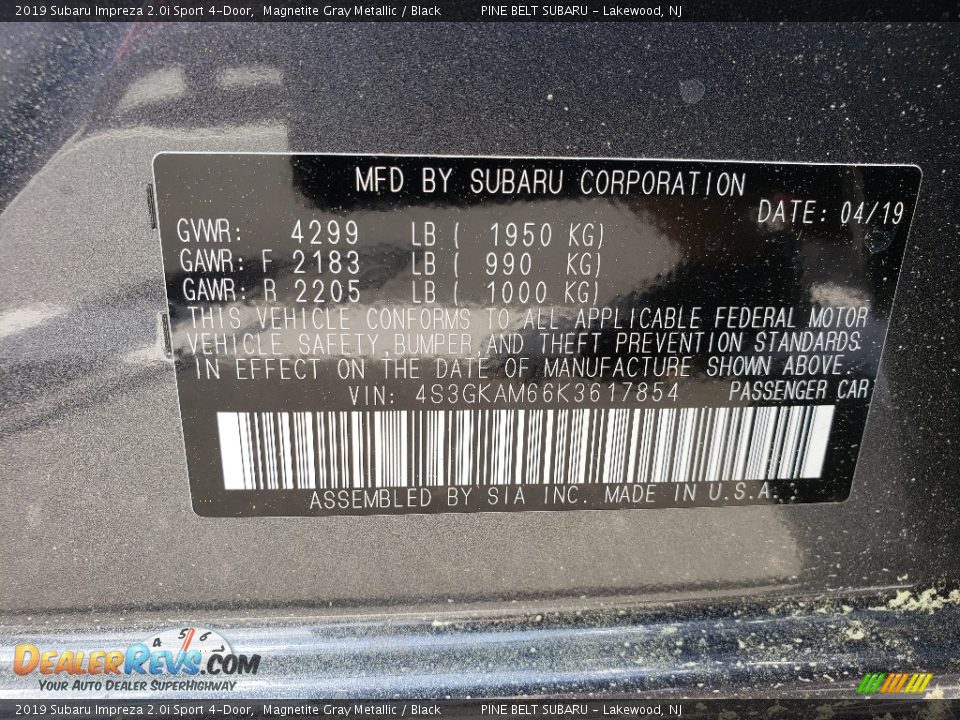 2019 Subaru Impreza 2.0i Sport 4-Door Magnetite Gray Metallic / Black Photo #10