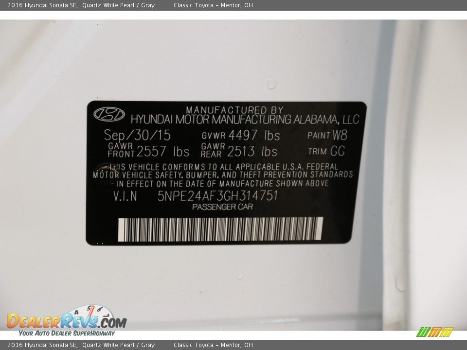 2016 Hyundai Sonata SE Quartz White Pearl / Gray Photo #21