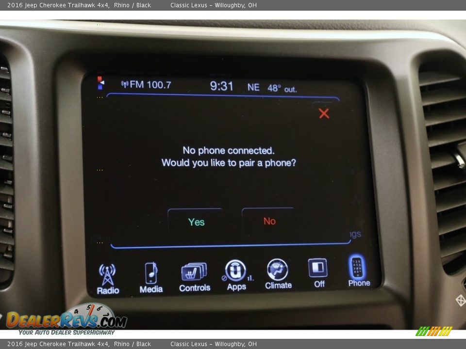 2016 Jeep Cherokee Trailhawk 4x4 Rhino / Black Photo #15