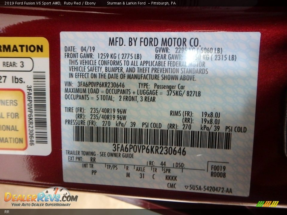 Ford Color Code RR Ruby Red