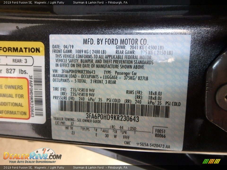 2019 Ford Fusion SE Magnetic / Light Putty Photo #11