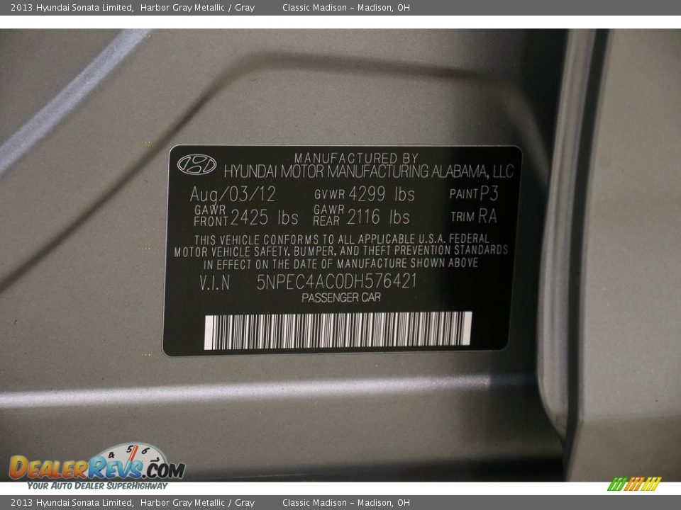 2013 Hyundai Sonata Limited Harbor Gray Metallic / Gray Photo #20