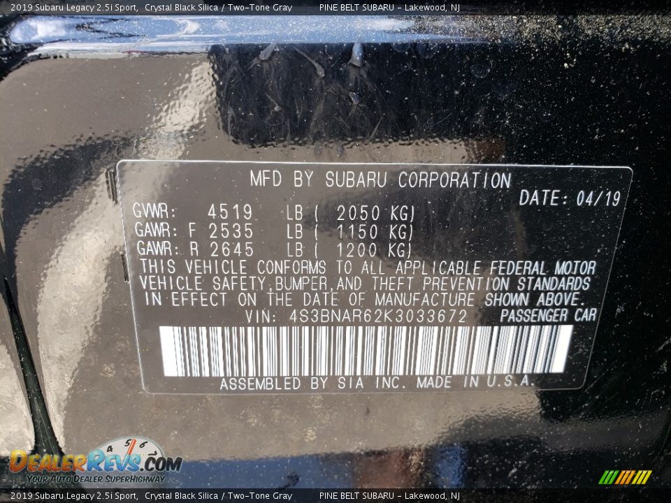2019 Subaru Legacy 2.5i Sport Crystal Black Silica / Two-Tone Gray Photo #10