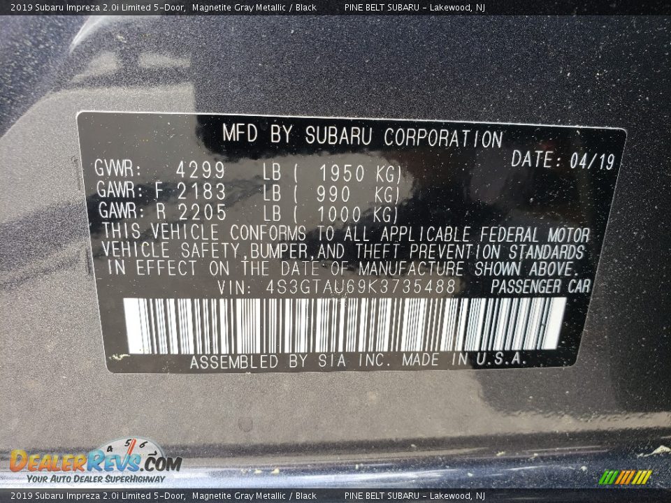 2019 Subaru Impreza 2.0i Limited 5-Door Magnetite Gray Metallic / Black Photo #10