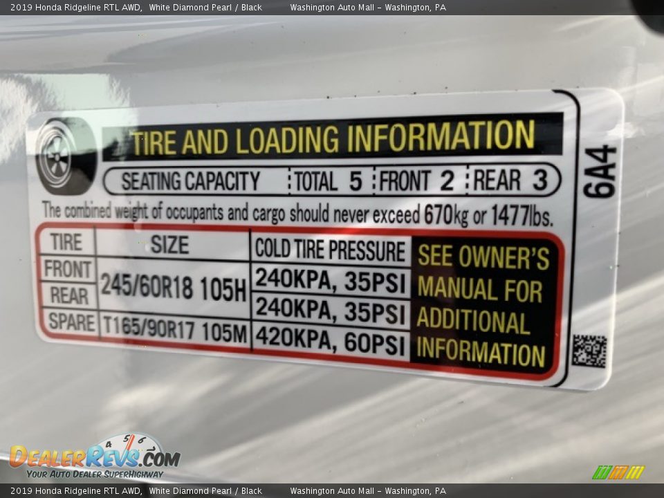 2019 Honda Ridgeline RTL AWD White Diamond Pearl / Black Photo #8