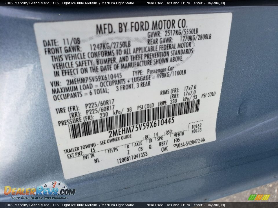2009 Mercury Grand Marquis LS Light Ice Blue Metallic / Medium Light Stone Photo #19