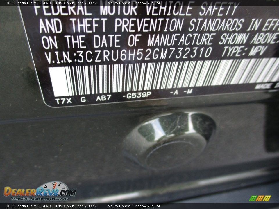 2016 Honda HR-V EX AWD Misty Green Pearl / Black Photo #19