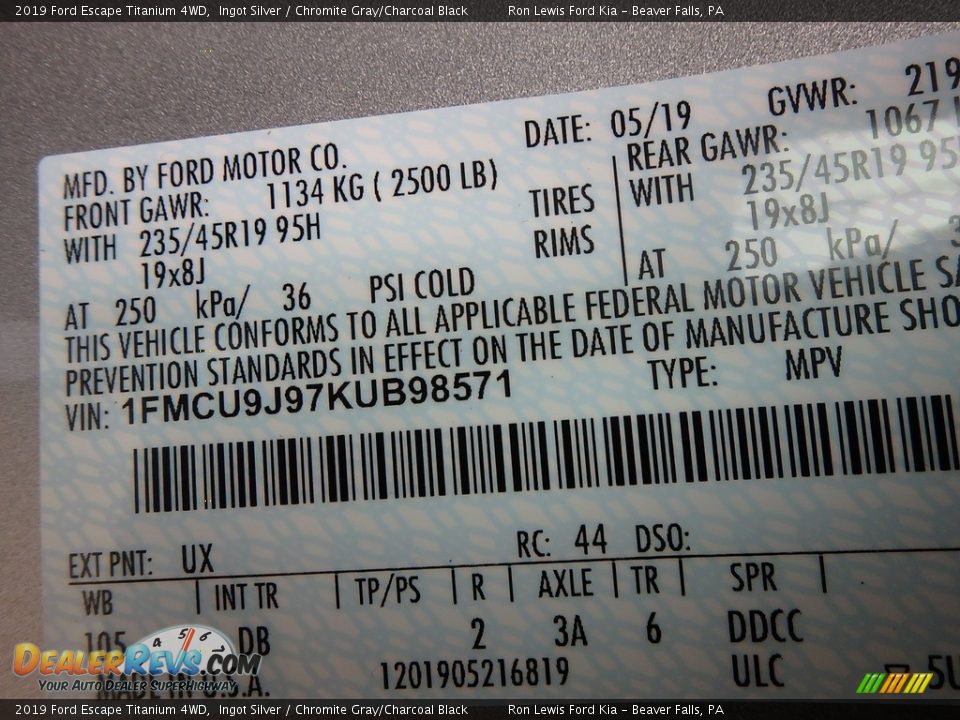 2019 Ford Escape Titanium 4WD Ingot Silver / Chromite Gray/Charcoal Black Photo #15