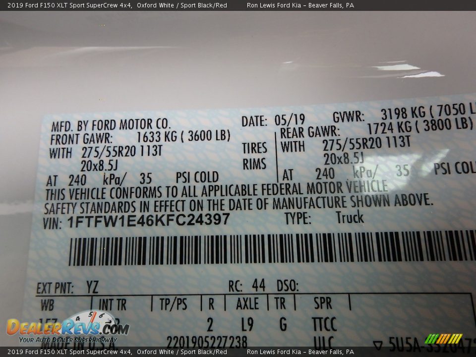 2019 Ford F150 XLT Sport SuperCrew 4x4 Oxford White / Sport Black/Red Photo #11