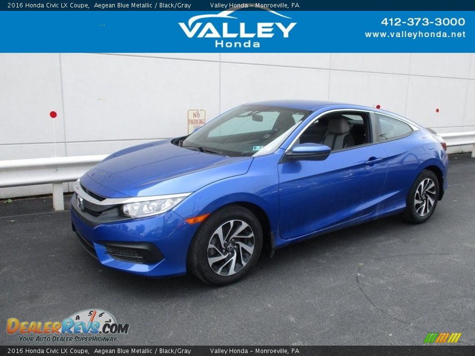 2016 Honda Civic LX Coupe Aegean Blue Metallic / Black/Gray Photo #1