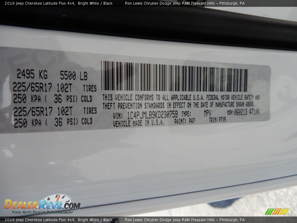 2019 Jeep Cherokee Latitude Plus 4x4 Bright White / Black Photo #15