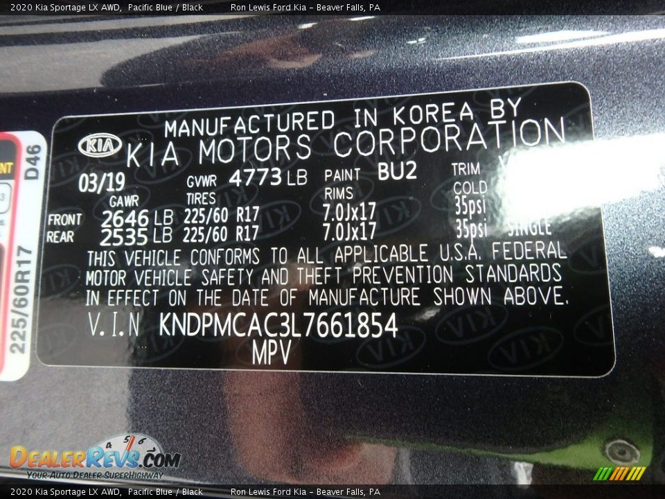 2020 Kia Sportage LX AWD Pacific Blue / Black Photo #15