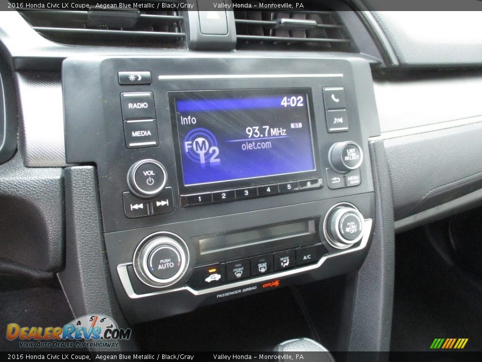 2016 Honda Civic LX Coupe Aegean Blue Metallic / Black/Gray Photo #15